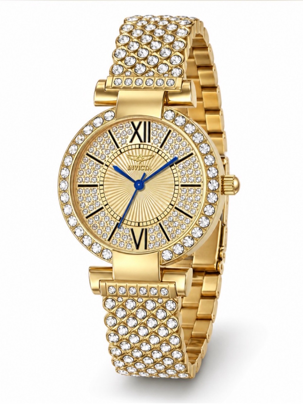 Invicta Gold Tone Crystal Accent Women's Bracelet Watch with Blue Hands